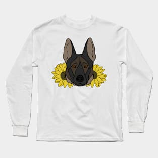 Black Sable Shepherd/Malinois with Sunflowers Long Sleeve T-Shirt